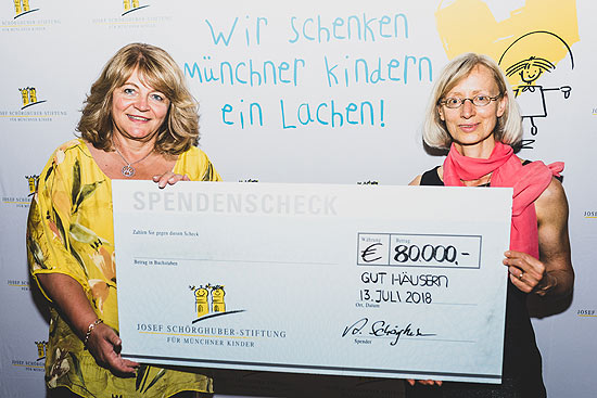 Alexandra Schörghuber übergibt den 80 000 Euro-Scheck an Yvonne Müller (Stiftungsverwaltung München) (©Foto: Markus Wagner)